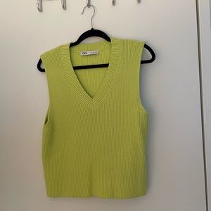 Ribbed knit Zara sweater vest in lime green 3519/066
